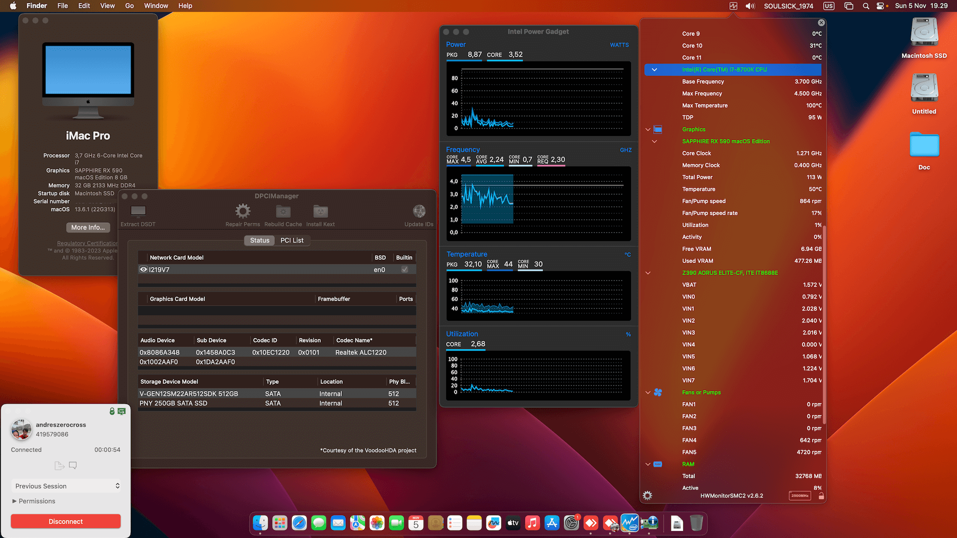 Success Hackintosh macOS Ventura 13.6.1 Build 22G313 in Gigabyte Z390 Aorus Elite + Intel Core i7 8700K + Sapphire RX 590